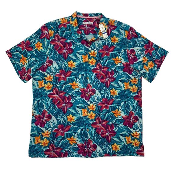 Tommy Bahama Shirt Mens XL Extra Large Bright Lush Tropics Silk Camp Floral - Picture 1 of 13